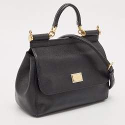 Pre Owned Dolce & Gabbana Black Leather Medium Miss Sicily Top Handle Bag