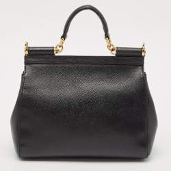 Pre Owned Dolce & Gabbana Black Leather Medium Miss Sicily Top Handle Bag