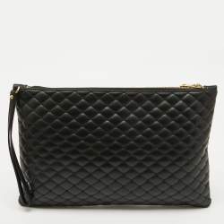 Pre Owned Dolce & Gabbana Black Quilted Leather Top Zip Pouch