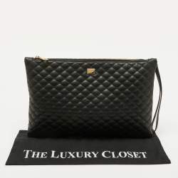 Pre Owned Dolce & Gabbana Black Quilted Leather Top Zip Pouch
