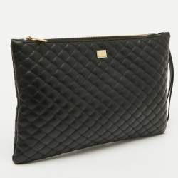 Pre Owned Dolce & Gabbana Black Quilted Leather Top Zip Pouch