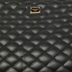 Pre Owned Dolce & Gabbana Black Quilted Leather Top Zip Pouch