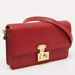Dolce & Gabbana Red Leather Lock Flap Shoulder Bag