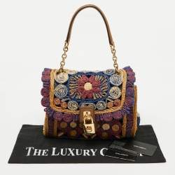 Pre Owned Dolce & Gabbana Multicolor Floral Raffia Miss Dolce Top Handle Bag