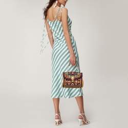 Pre Owned Dolce & Gabbana Multicolor Floral Raffia Miss Dolce Top Handle Bag