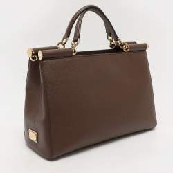 Pre Owned Dolce & Gabbana Brown Leather Miss Sicily East West Top Handle Bag