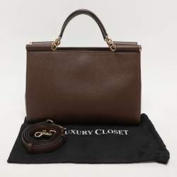 Pre Owned Dolce & Gabbana Brown Leather Miss Sicily East West Top Handle Bag