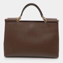 Pre Owned Dolce & Gabbana Brown Leather Miss Sicily East West Top Handle Bag