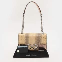 Pre Owned Dolce & Gabbana Beige/Rose Gold Leather and Snakeskin Leather DG Shoulder Bag