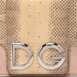 Pre Owned Dolce & Gabbana Beige/Rose Gold Leather and Snakeskin Leather DG Shoulder Bag
