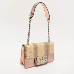 Pre Owned Dolce & Gabbana Beige/Rose Gold Leather and Snakeskin Leather DG Shoulder Bag