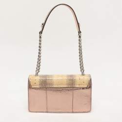Pre Owned Dolce & Gabbana Beige/Rose Gold Leather and Snakeskin Leather DG Shoulder Bag