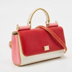 Pre Owned Dolce & Gabbana Tricolor Lizard Embossed and Leather Miss Sicily Crossbody Bag