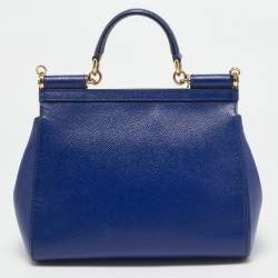 Dolce & Gabbana Blue Leather Medium Miss Sicily Top Handle Bag