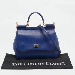 Dolce & Gabbana Blue Leather Medium Miss Sicily Top Handle Bag