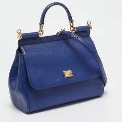 Dolce & Gabbana Blue Leather Medium Miss Sicily Top Handle Bag