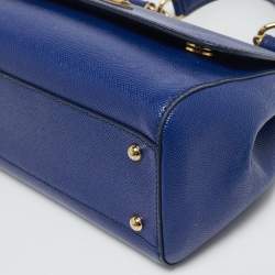 Dolce & Gabbana Blue Leather Medium Miss Sicily Top Handle Bag