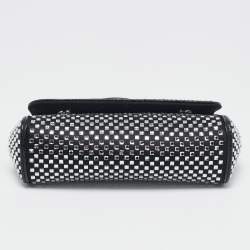 Pre Owned Dolce & Gabbana Black Satin and Leather Mini Crystals Sicily Top Handle Bag