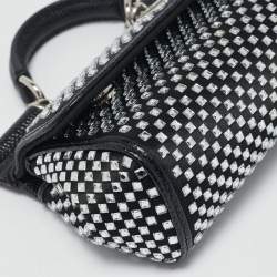 Pre Owned Dolce & Gabbana Black Satin and Leather Mini Crystals Sicily Top Handle Bag