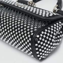 Pre Owned Dolce & Gabbana Black Satin and Leather Mini Crystals Sicily Top Handle Bag