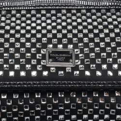Pre Owned Dolce & Gabbana Black Satin and Leather Mini Crystals Sicily Top Handle Bag