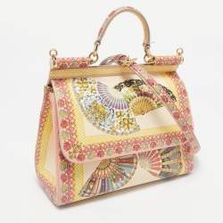 Pre Owned Dolce & Gabbana Multicolor Fan Foulard Print Leather Medium Miss Sicily Top Handle Bag