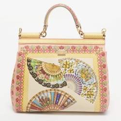 Pre Owned Dolce & Gabbana Multicolor Fan Foulard Print Leather Medium Miss Sicily Top Handle Bag