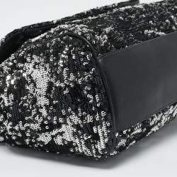 Pre Owned Dolce & Gabbana Black/Silver Sequins Large Miss Sicily Top Handle Bag