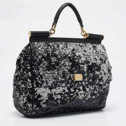 Pre Owned Dolce & Gabbana Black/Silver Sequins Large Miss Sicily Top Handle Bag