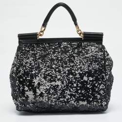 Pre Owned Dolce & Gabbana Black/Silver Sequins Large Miss Sicily Top Handle Bag