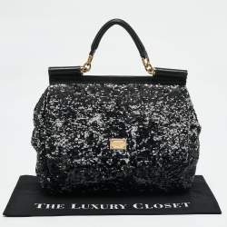 Pre Owned Dolce & Gabbana Black/Silver Sequins Large Miss Sicily Top Handle Bag