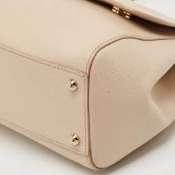 Pre Owned Dolce & Gabbana Light Beige Leather Medium Miss Sicily Top Handle Bag