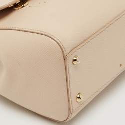Pre Owned Dolce & Gabbana Light Beige Leather Medium Miss Sicily Top Handle Bag