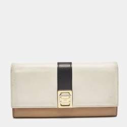 Dolce & Gabbana Brown/Beige Leather and Leather Turnlok Flap Continental Wallet