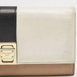 Dolce & Gabbana Brown/Beige Leather and Leather Turnlok Flap Continental Wallet