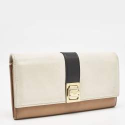 Dolce & Gabbana Brown/Beige Leather and Leather Turnlok Flap Continental Wallet