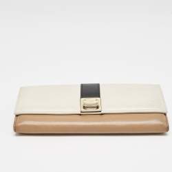 Dolce & Gabbana Brown/Beige Leather and Leather Turnlok Flap Continental Wallet