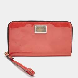 Dolce & Gabbana Red Patent Leather Zip Wristlet Wallet