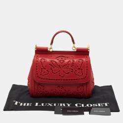 Pre Owned Dolce & Gabbana Red Laser Cut Leather Medium Miss Sicily Top Handle Bag