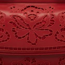 Pre Owned Dolce & Gabbana Red Laser Cut Leather Medium Miss Sicily Top Handle Bag