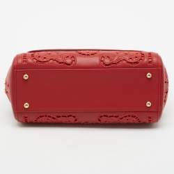 Pre Owned Dolce & Gabbana Red Laser Cut Leather Medium Miss Sicily Top Handle Bag