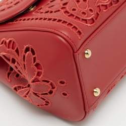 Pre Owned Dolce & Gabbana Red Laser Cut Leather Medium Miss Sicily Top Handle Bag
