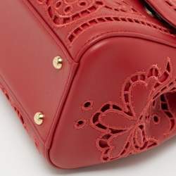 Pre Owned Dolce & Gabbana Red Laser Cut Leather Medium Miss Sicily Top Handle Bag