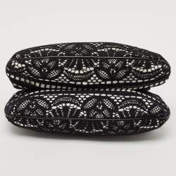 Dolce & Gabbana Black/White Leather and Lace Kiss Lock Chain Clutch