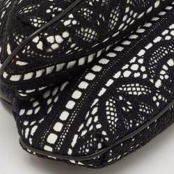 Dolce & Gabbana Black/White Leather and Lace Kiss Lock Chain Clutch