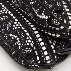 Dolce & Gabbana Black/White Leather and Lace Kiss Lock Chain Clutch