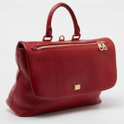 Dolce & Gabbana Red Leather Zipper Flap Top Handle Bag