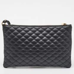 Dolce & Gabbana Black Quilted Leather Zip Wristlet Clutch
