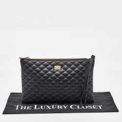 Dolce & Gabbana Black Quilted Leather Zip Wristlet Clutch