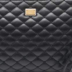 Dolce & Gabbana Black Quilted Leather Zip Wristlet Clutch